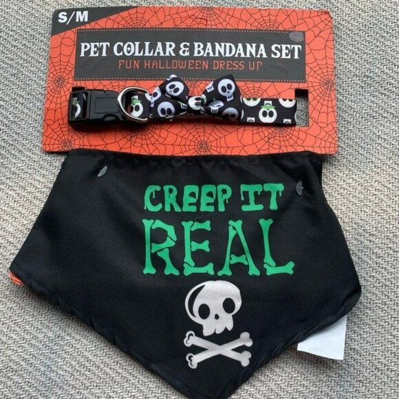 Creep it Real Dog Matching Collar & Bandana Set NWT Puppy Halloween Costume - Picture 6 of 6